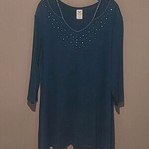 Faded Glory Women's Waterfall Blouse W/Keyhole Cutouts & Rhinestone Accents, 1X